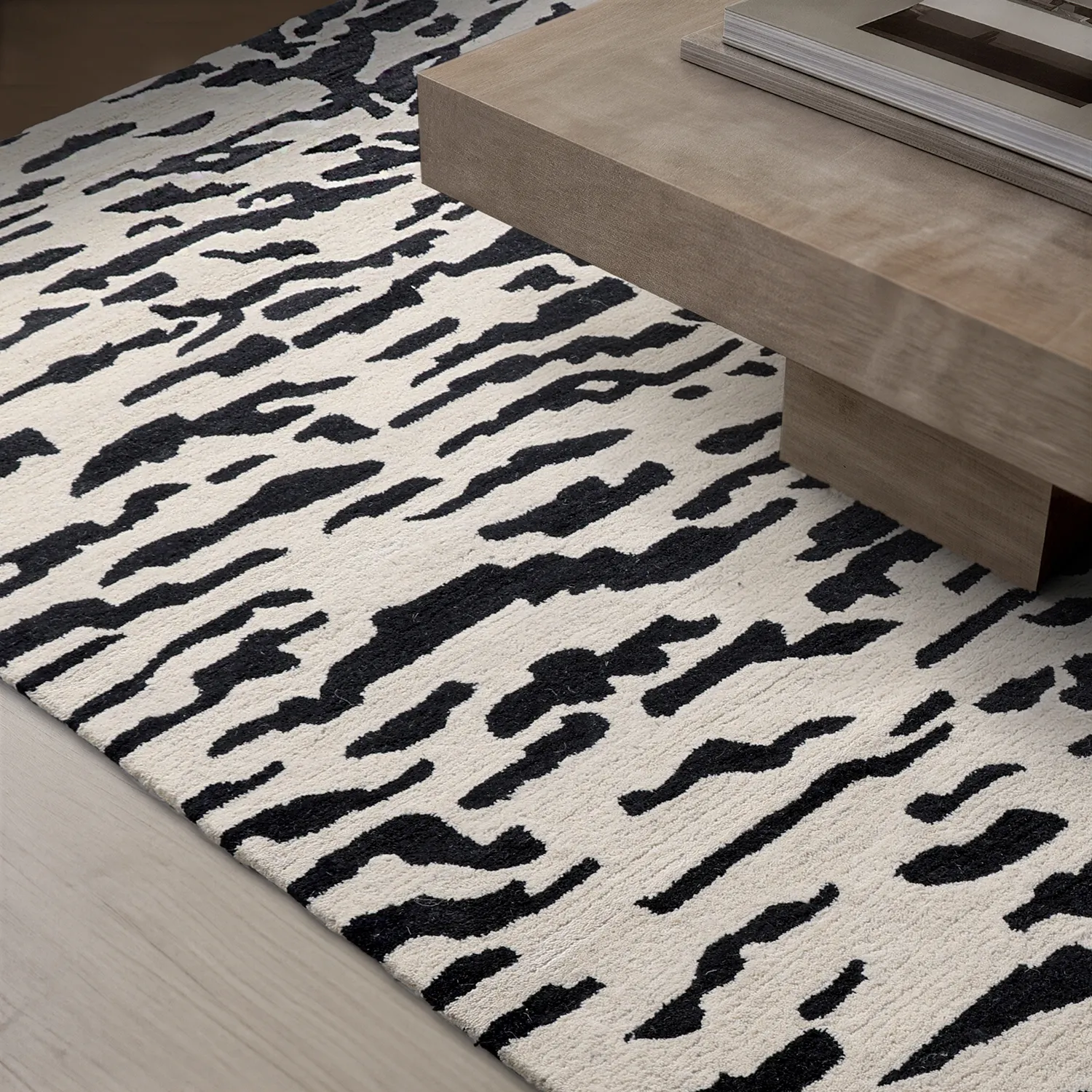 Shaggy szőnyeg - Zebra Tufted Wool Premium (fehér/fekete)