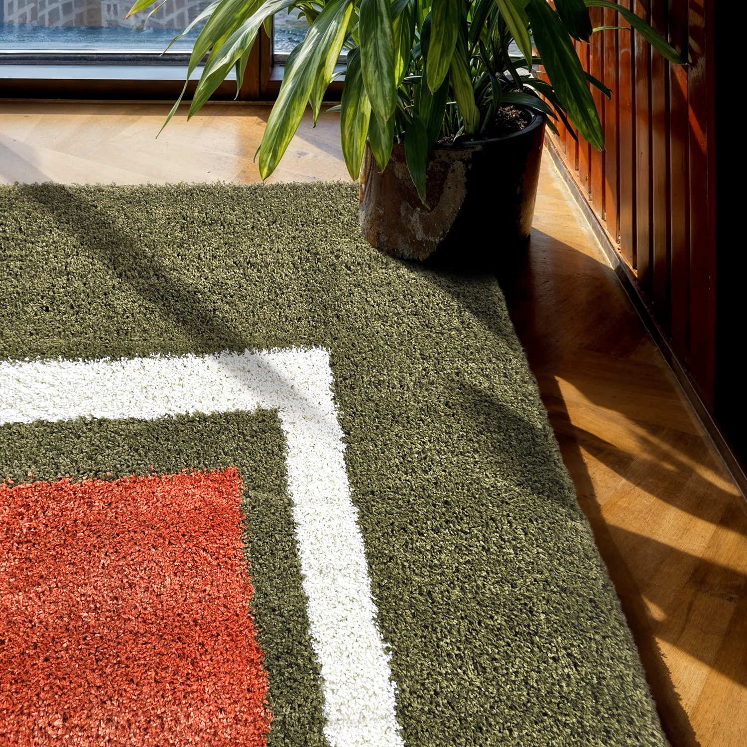 Shaggy szőnyeg - Alsace (zöld/fehér/narancs)