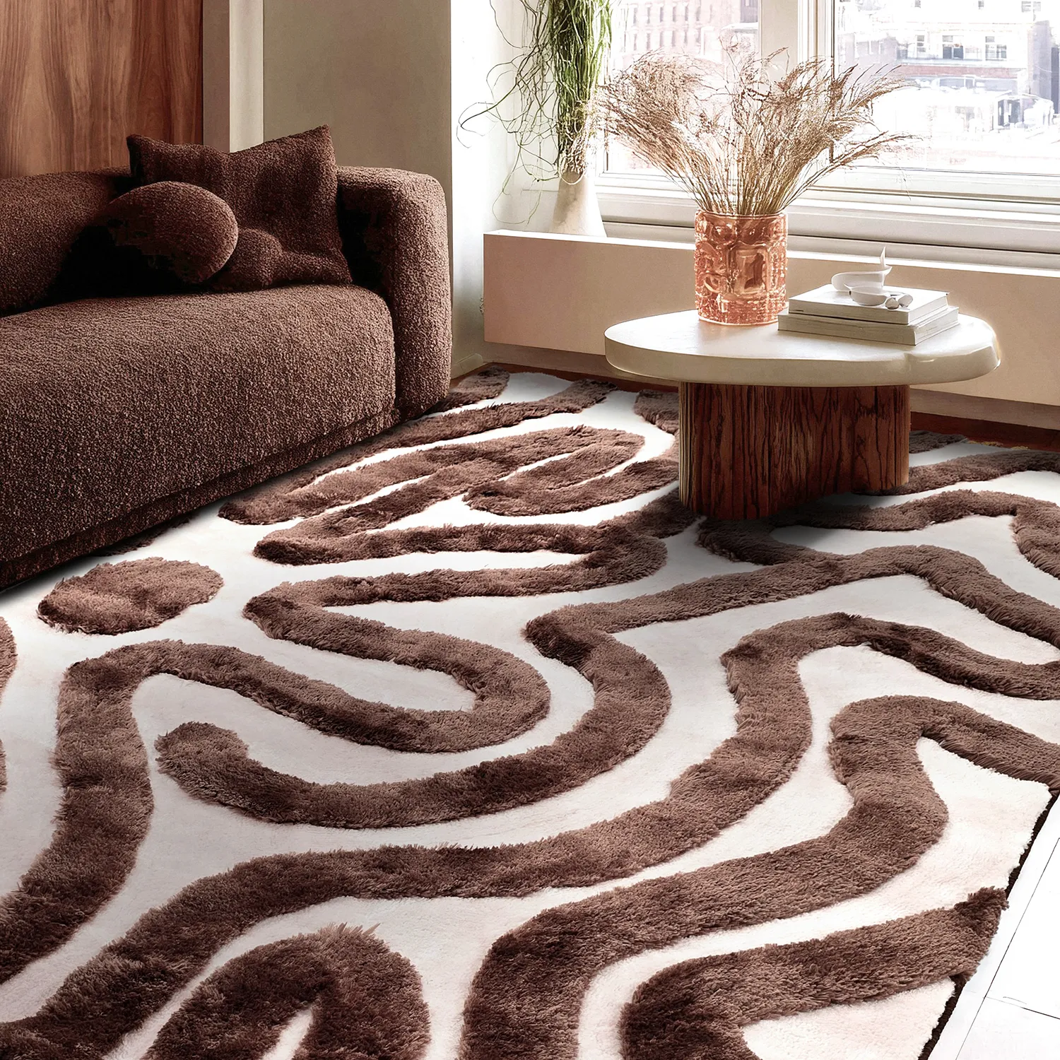 Shaggy szőnyeg - Akaba (barna/világos rózsaszín)