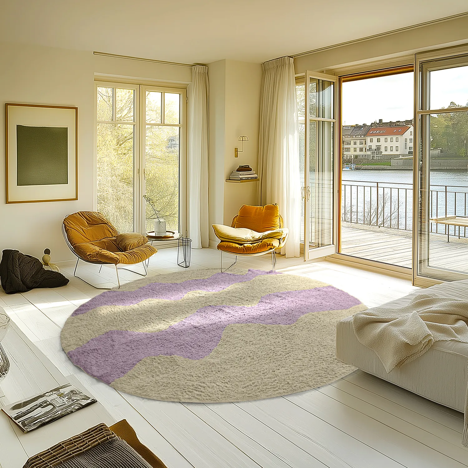 Kerek szőnyeg - Amira Natural Cotton Shaggy (bézs/lila)