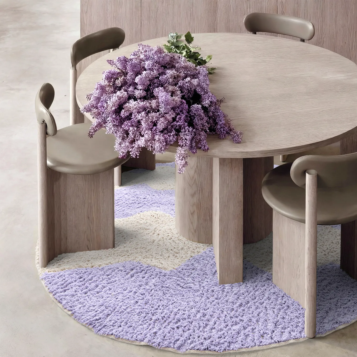 Kerek szőnyeg - Amira Natural Cotton Shaggy (lila/bézs)