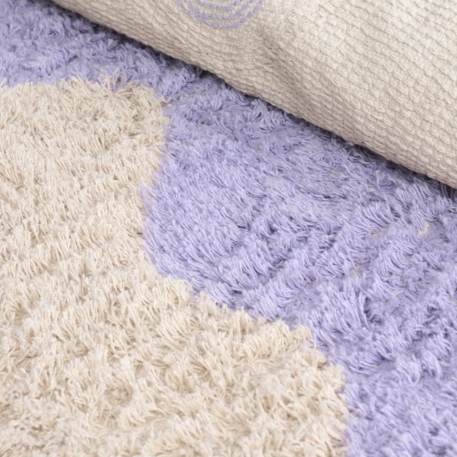 Kerek szőnyeg - Amira Natural Cotton Shaggy (lila/bézs)