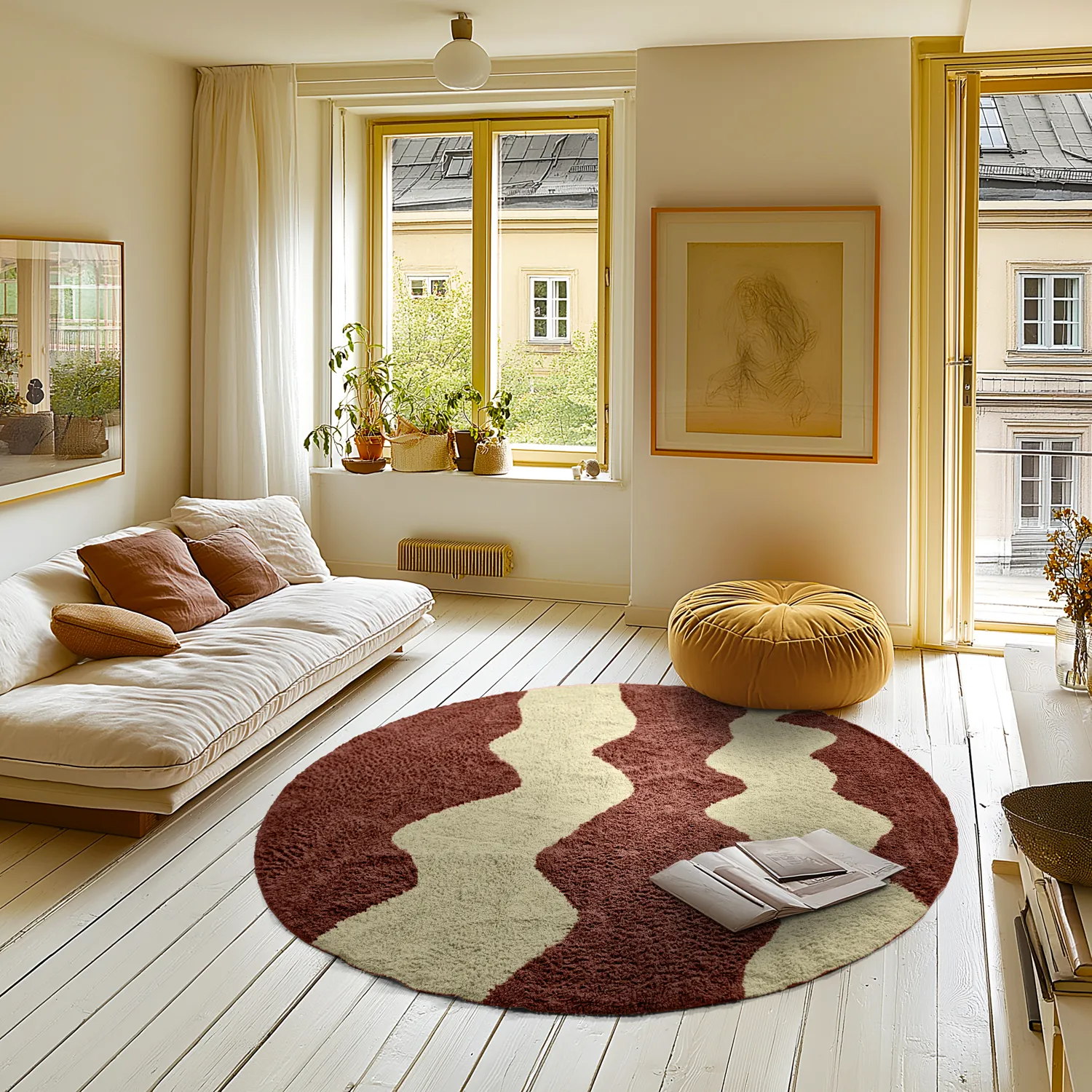 Kerek szőnyeg - Amira Natural Cotton Shaggy (piros/bézs)