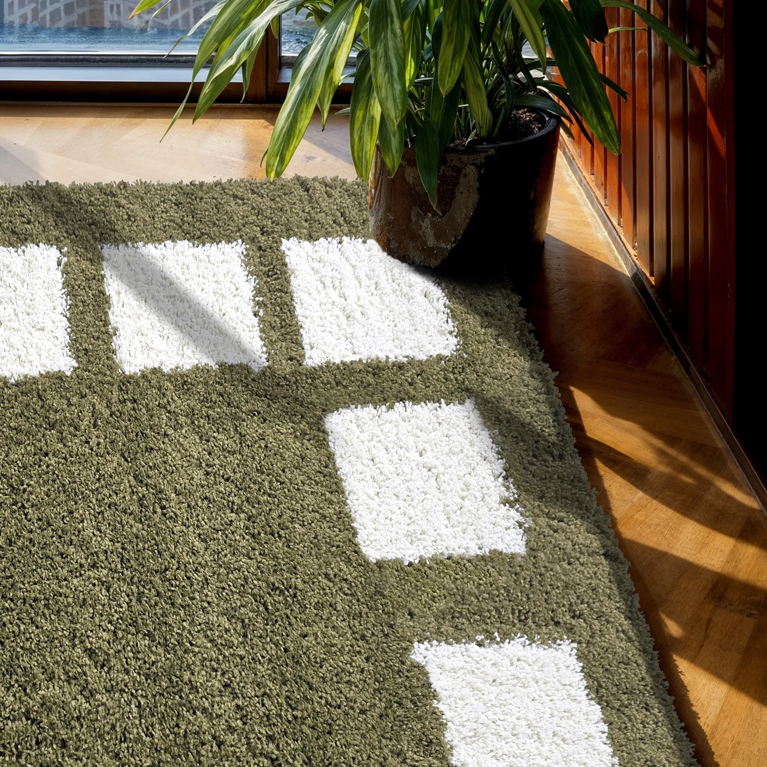 Shaggy szőnyeg - Asilah (zöld/fehér)