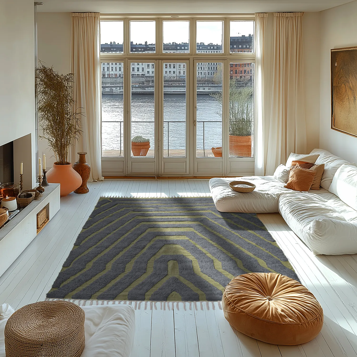 Shaggy szőnyeg - Callista Natural Cotton Shaggy (fekete/zöld)