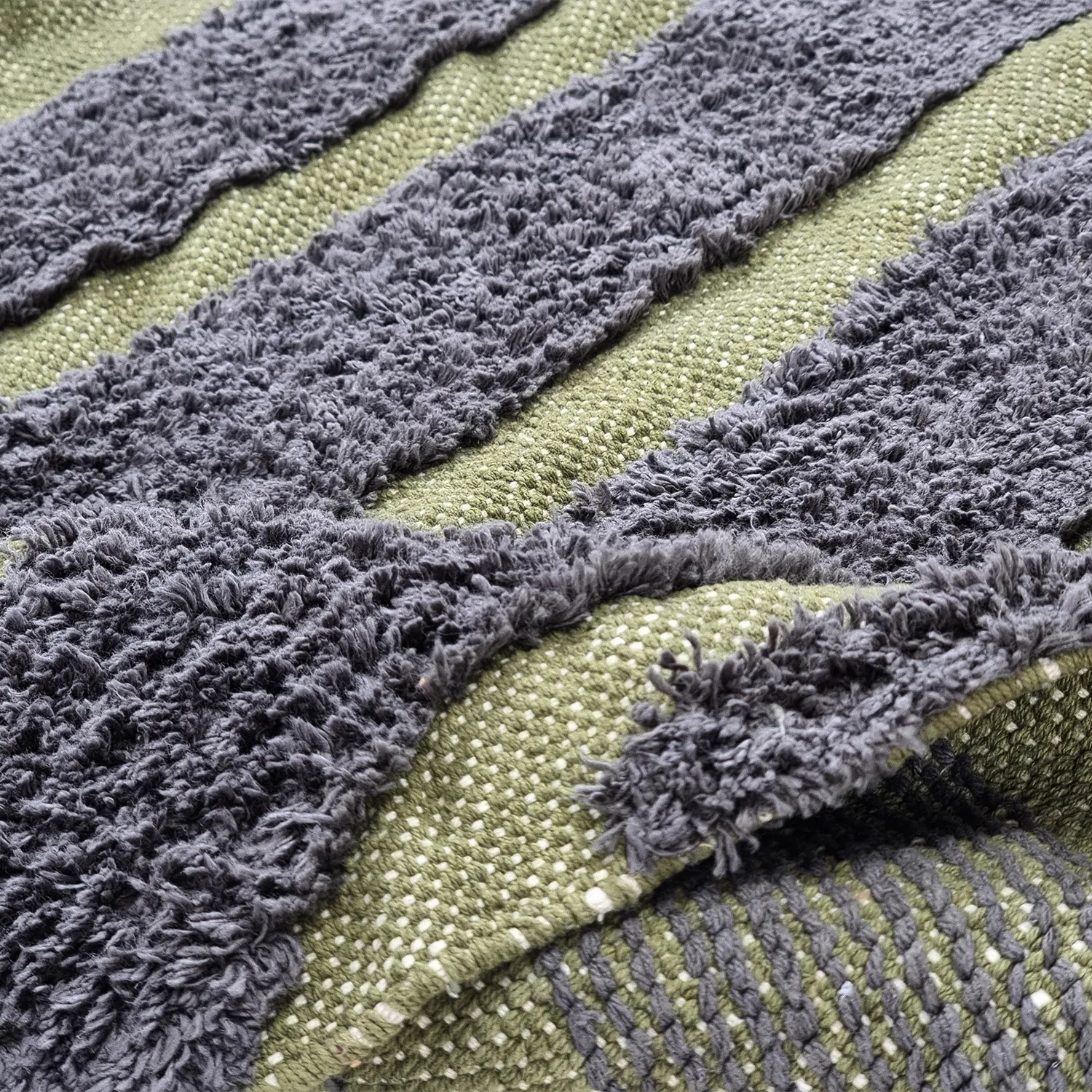 Shaggy szőnyeg - Callista Natural Cotton Shaggy (fekete/zöld)