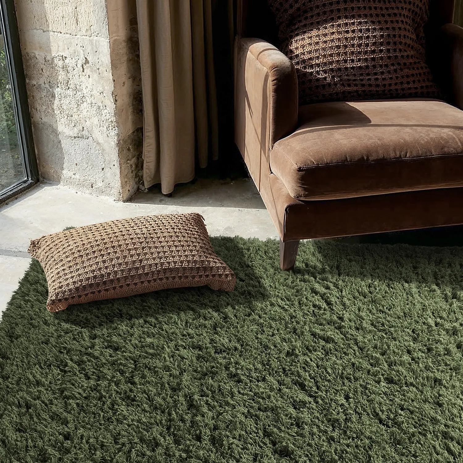 Shaggy szőnyeg - Fassale Hand Woven Wool Shaggy (moha zöld)