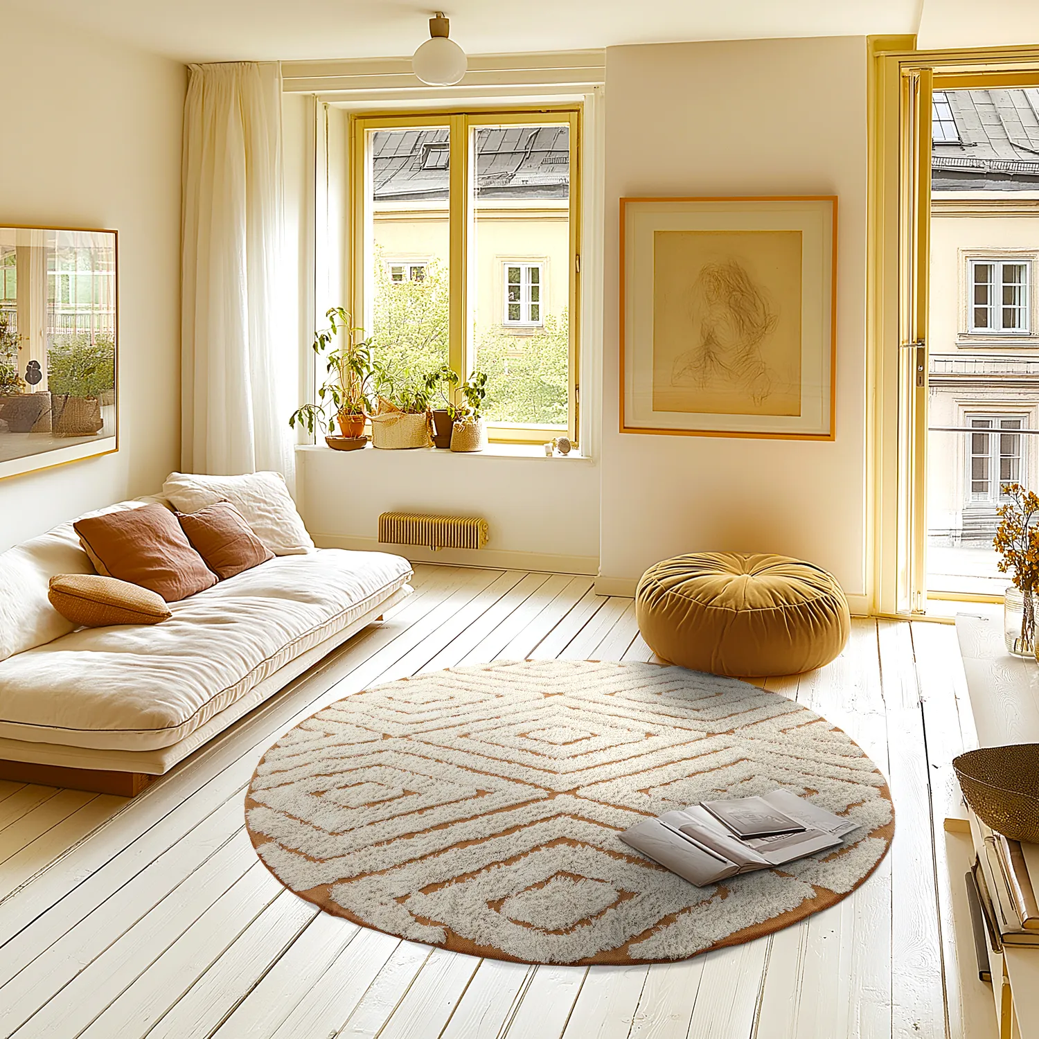 Kerek szőnyeg - Holwell Natural Cotton Shaggy (törtfehér/barna)