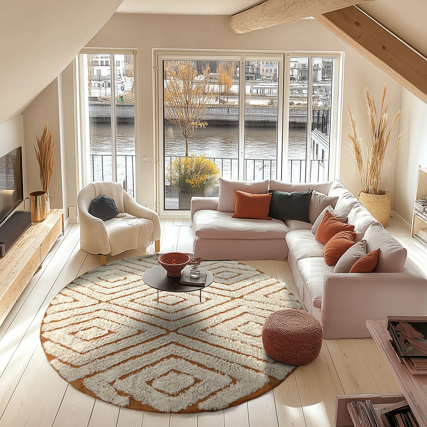 Kerek szőnyeg - Holwell Natural Cotton Shaggy (törtfehér/barna)