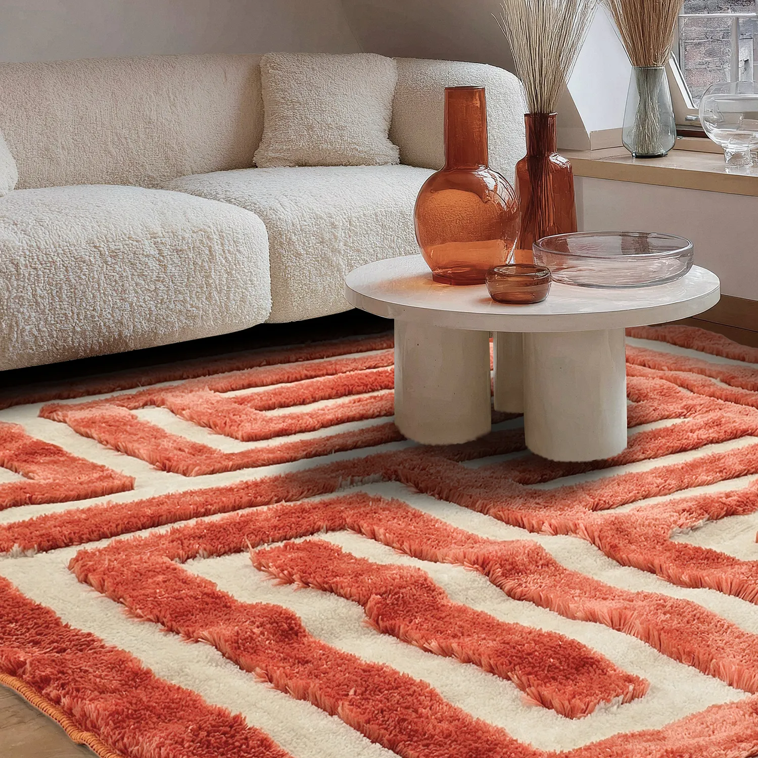 Shaggy szőnyeg - Karbala (krém/piros)