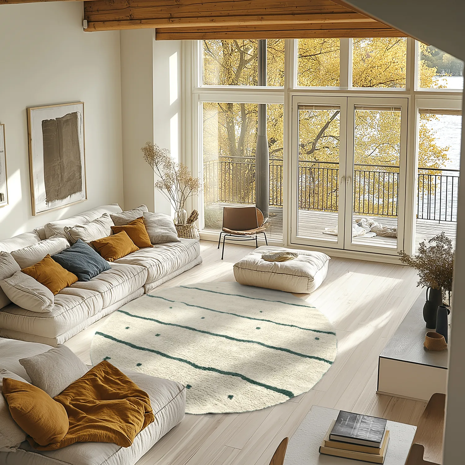 Kerek szőnyeg - Leora Natural Cotton Shaggy (bézs/zöld)