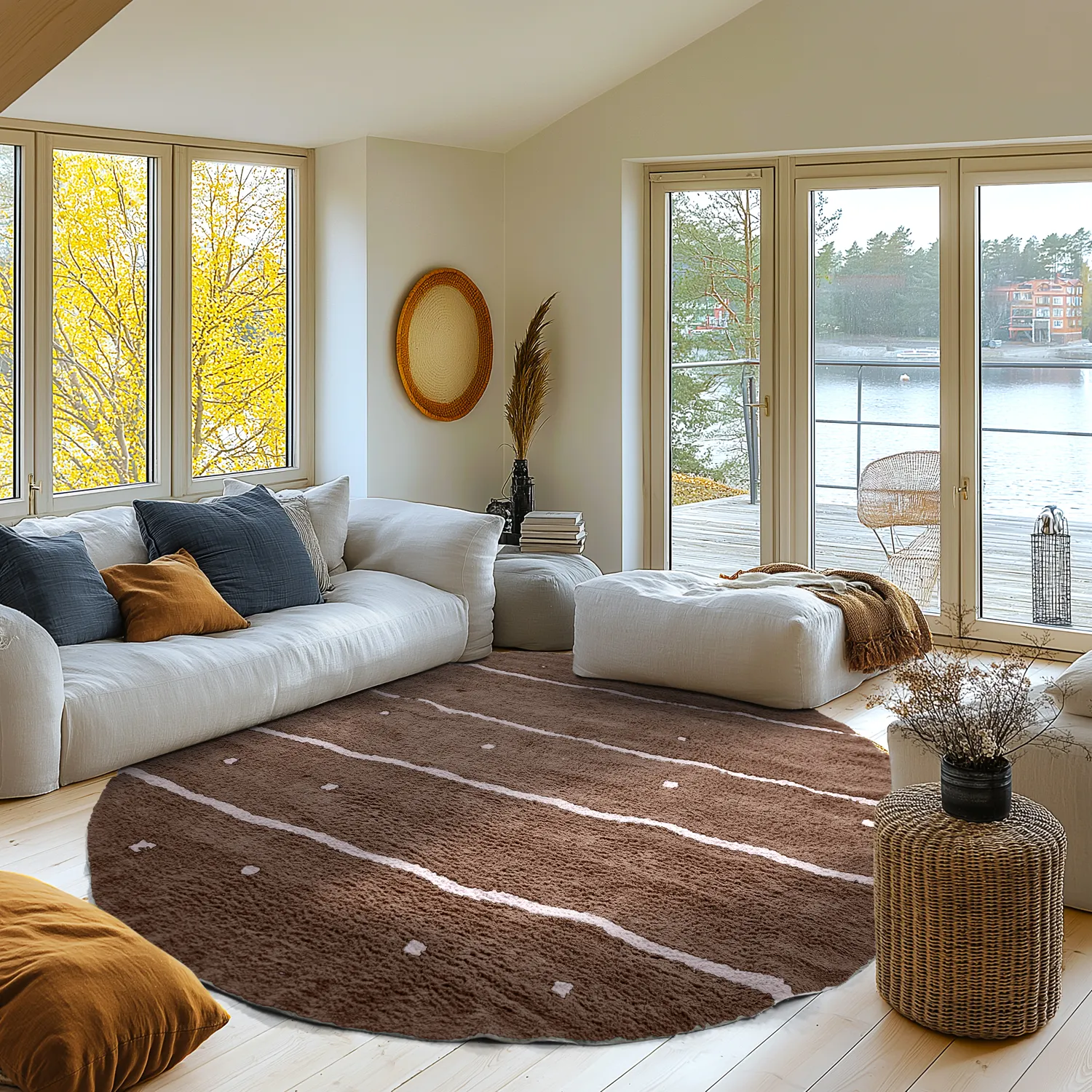 Kerek szőnyeg - Leora Natural Cotton Shaggy (barna/lila)