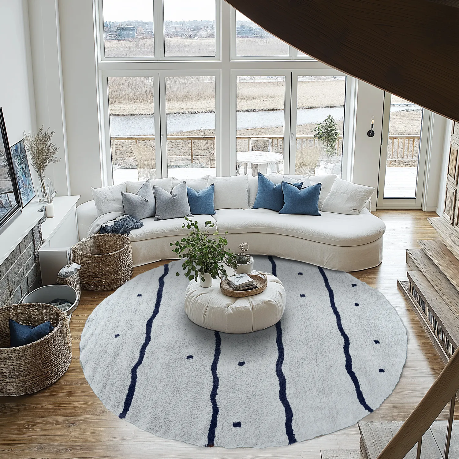 Kerek szőnyeg - Leora Natural Cotton Shaggy (szürke/kék)