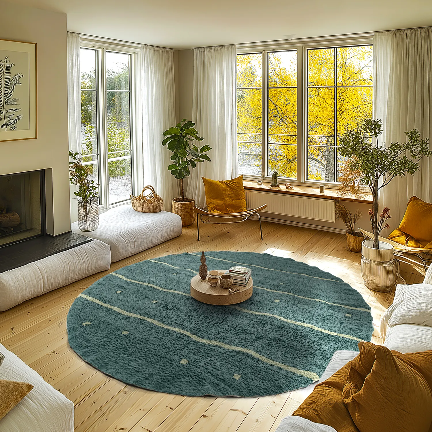 Kerek szőnyeg - Leora Natural Cotton Shaggy (zöld)