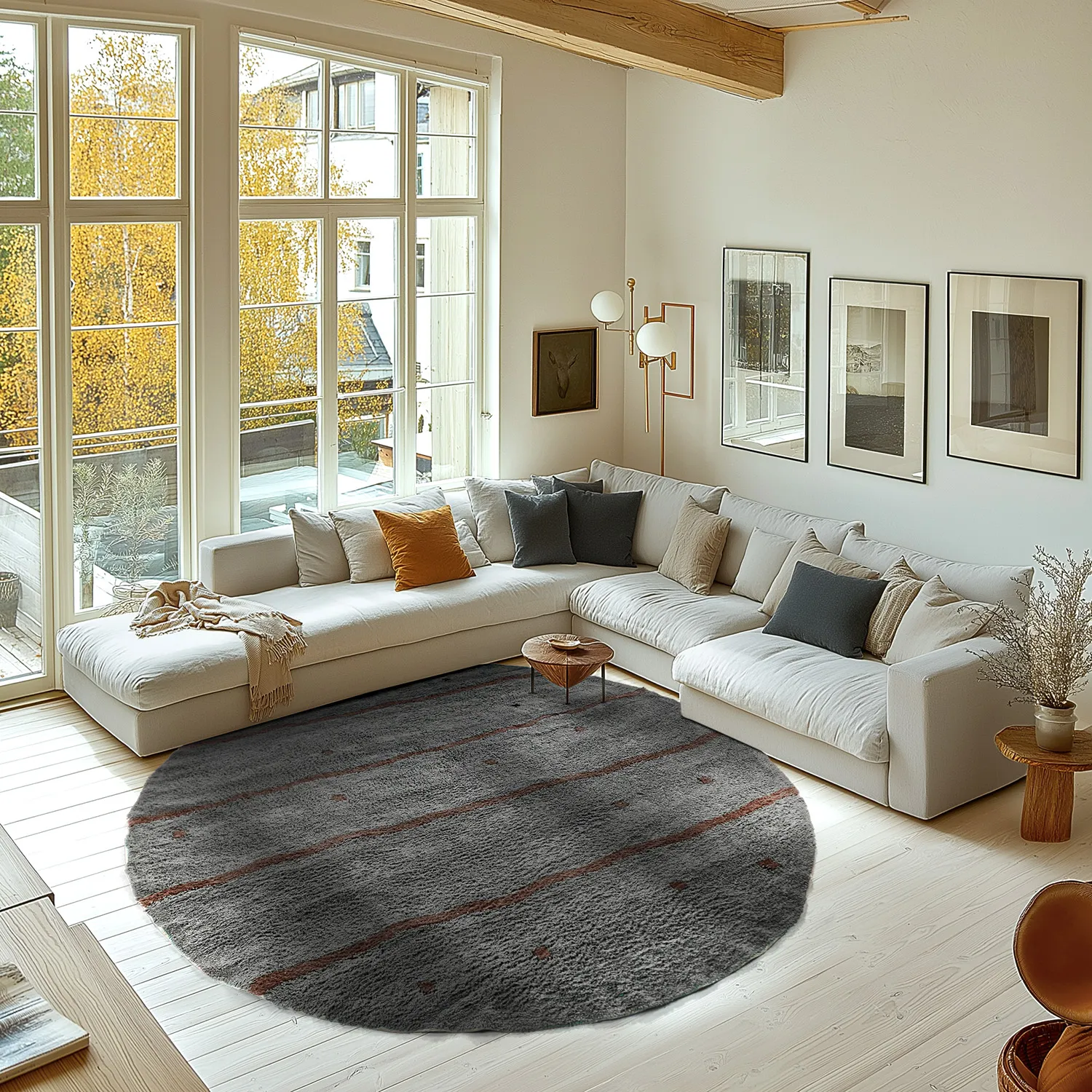 Kerek szőnyeg - Leora Natural Cotton Shaggy (fekete/barna)