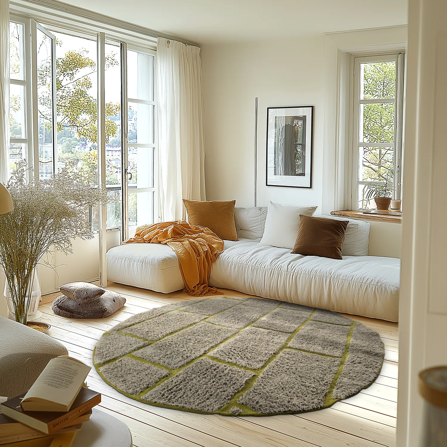 Kerek szőnyeg - Lindley Natural Cotton Shaggy (greige/zöld)