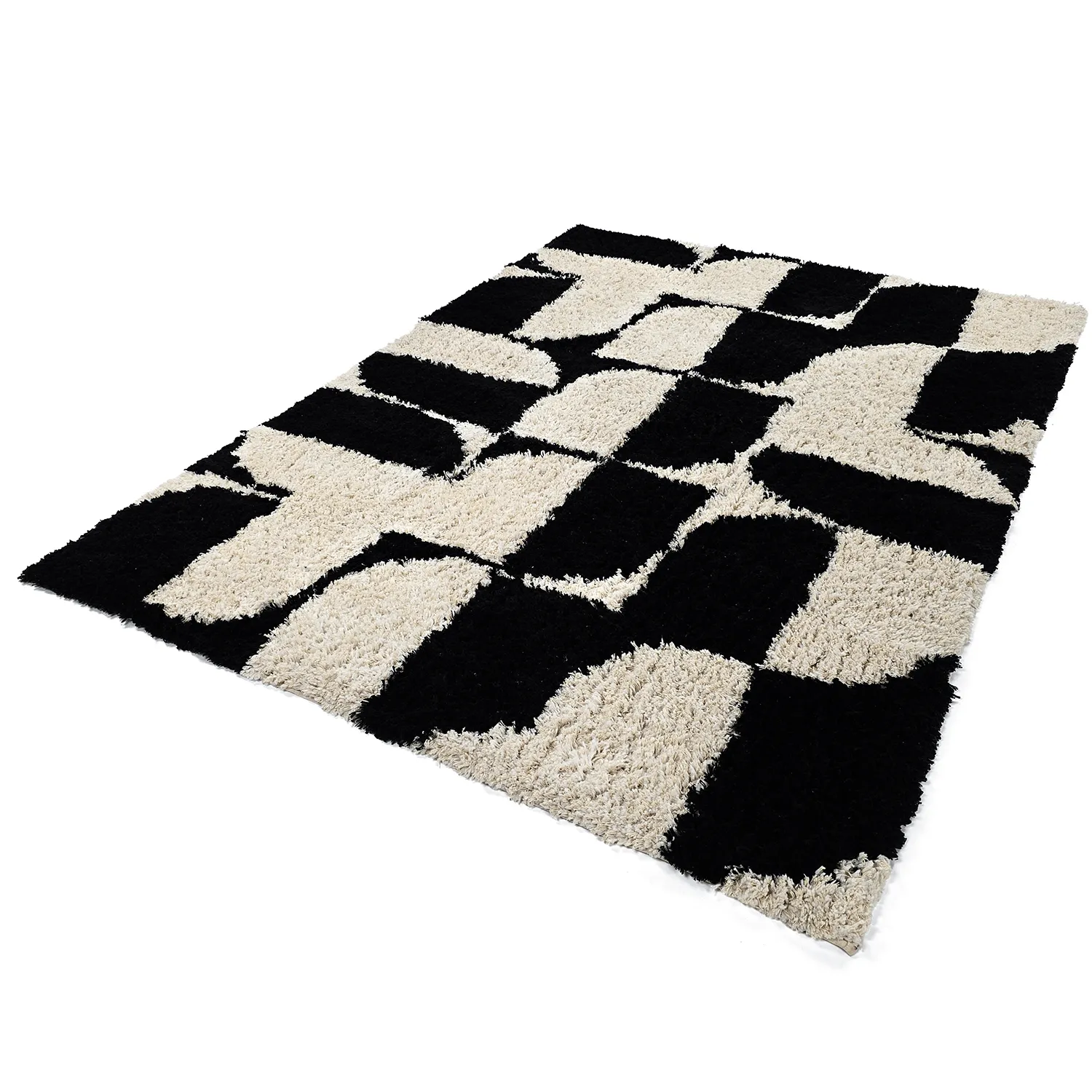 Shaggy szőnyeg - Marvao Natural Cotton Shaggy (törtfehér/fekete)