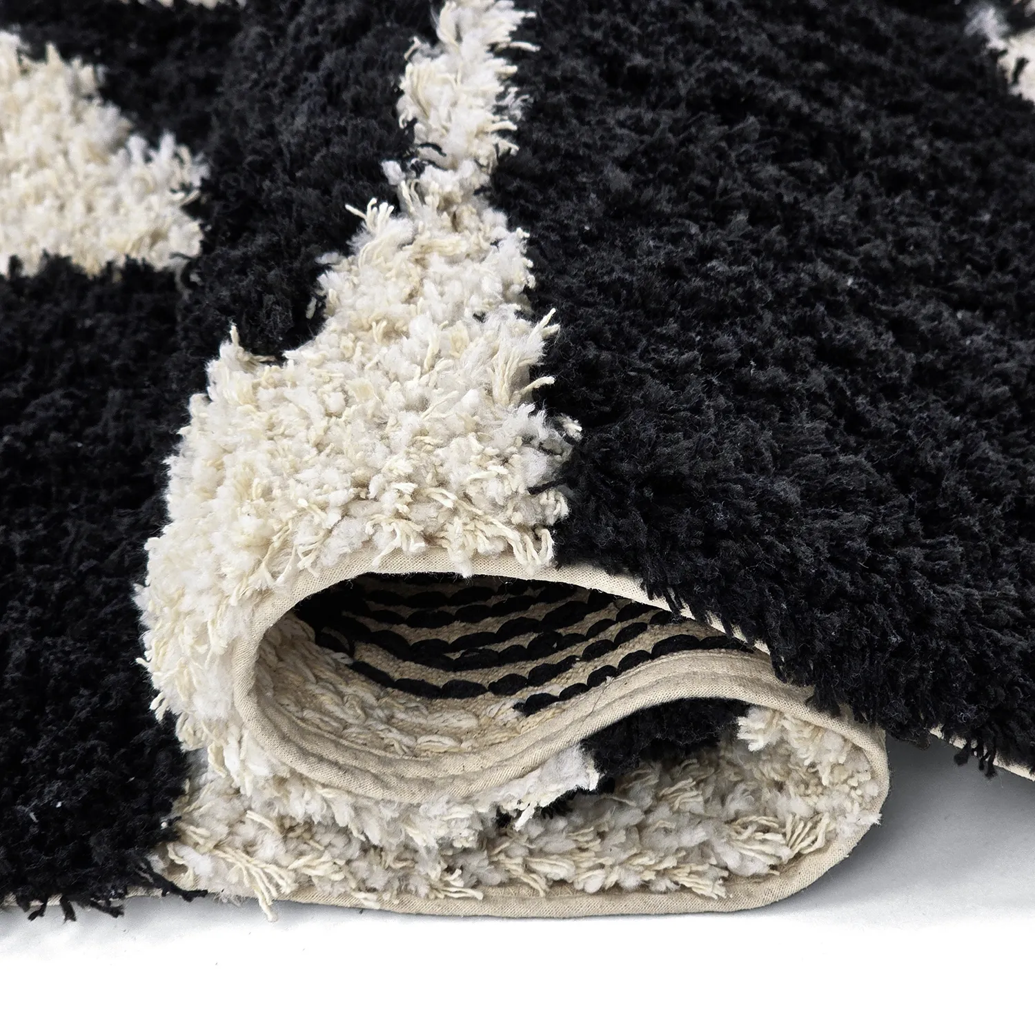 Shaggy szőnyeg - Marvao Natural Cotton Shaggy (törtfehér/fekete)