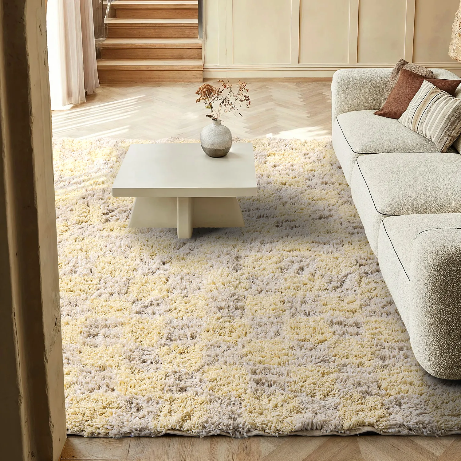 Shaggy szőnyeg - Methoni Check Cotton Shaggy (krém/világossárga)