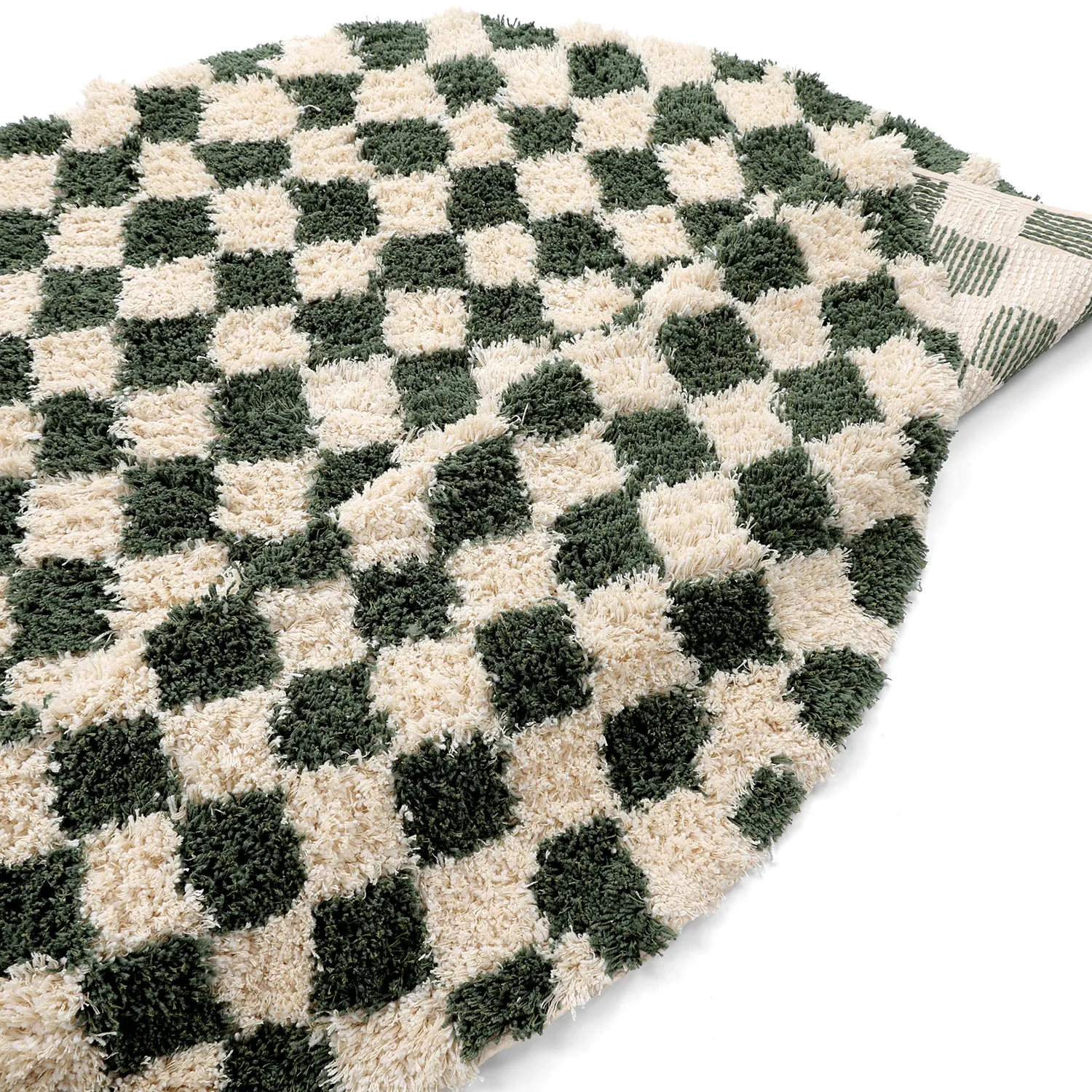 Kerek szőnyeg - Methoni Check Cotton Shaggy (krém/zöld)