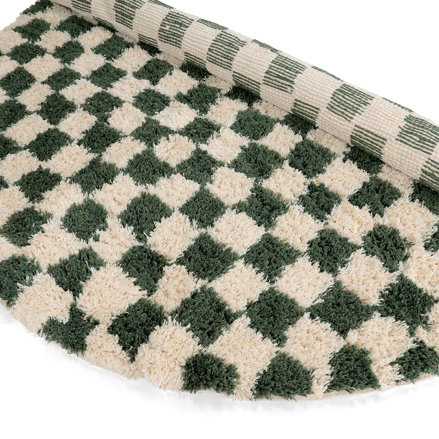 Kerek szőnyeg - Methoni Check Cotton Shaggy (krém/zöld)