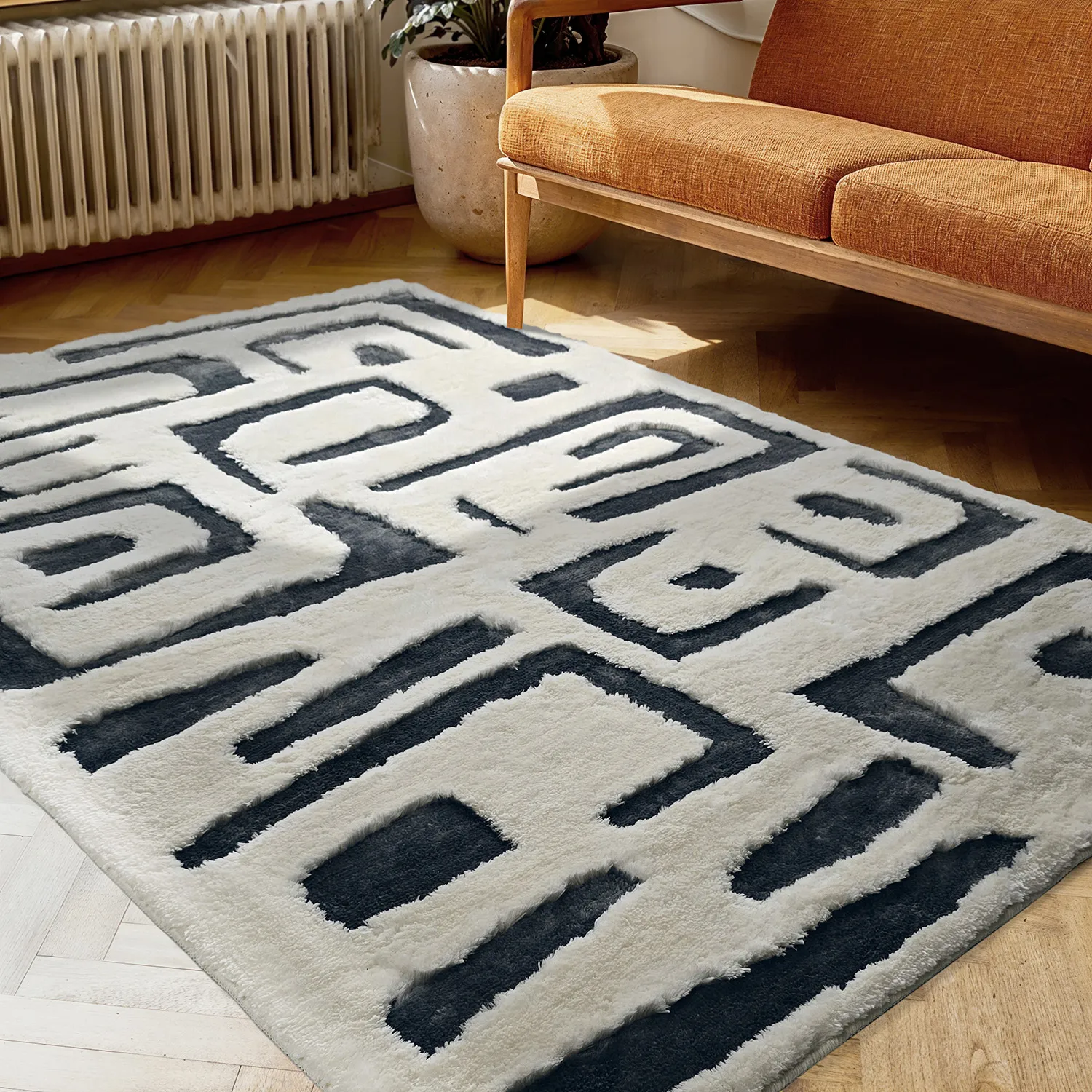 Shaggy szőnyeg - Palmyra (fehér/tengerészkék)