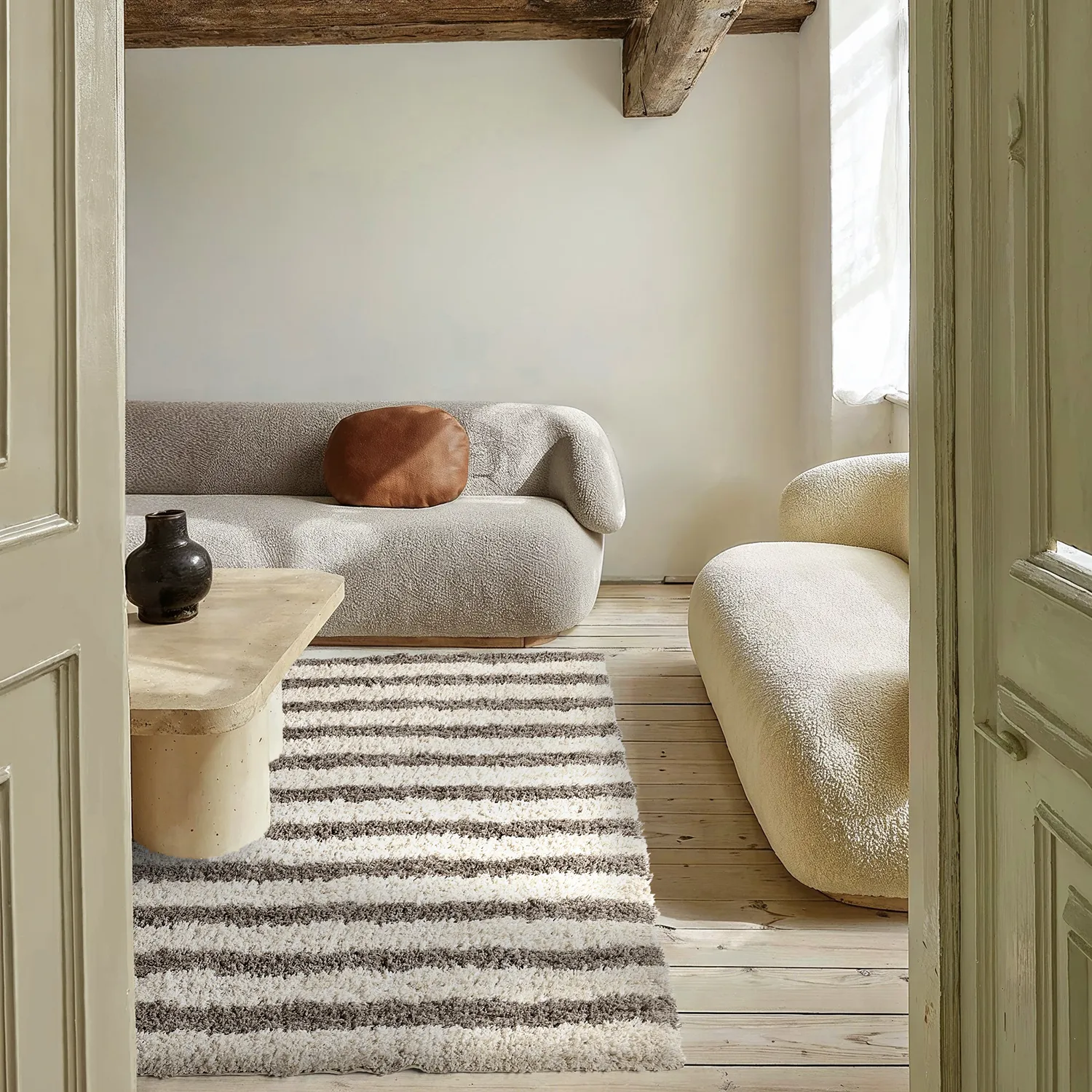 Shaggy szőnyeg - Thira Stripe Cotton Shaggy (krém/taupe)