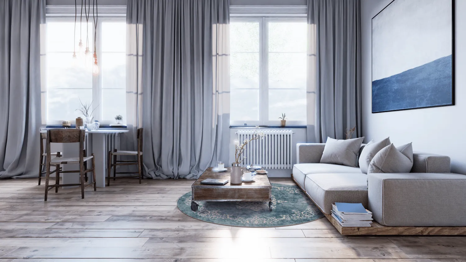 Kerek szőnyeg - Santi (kék/bezs)