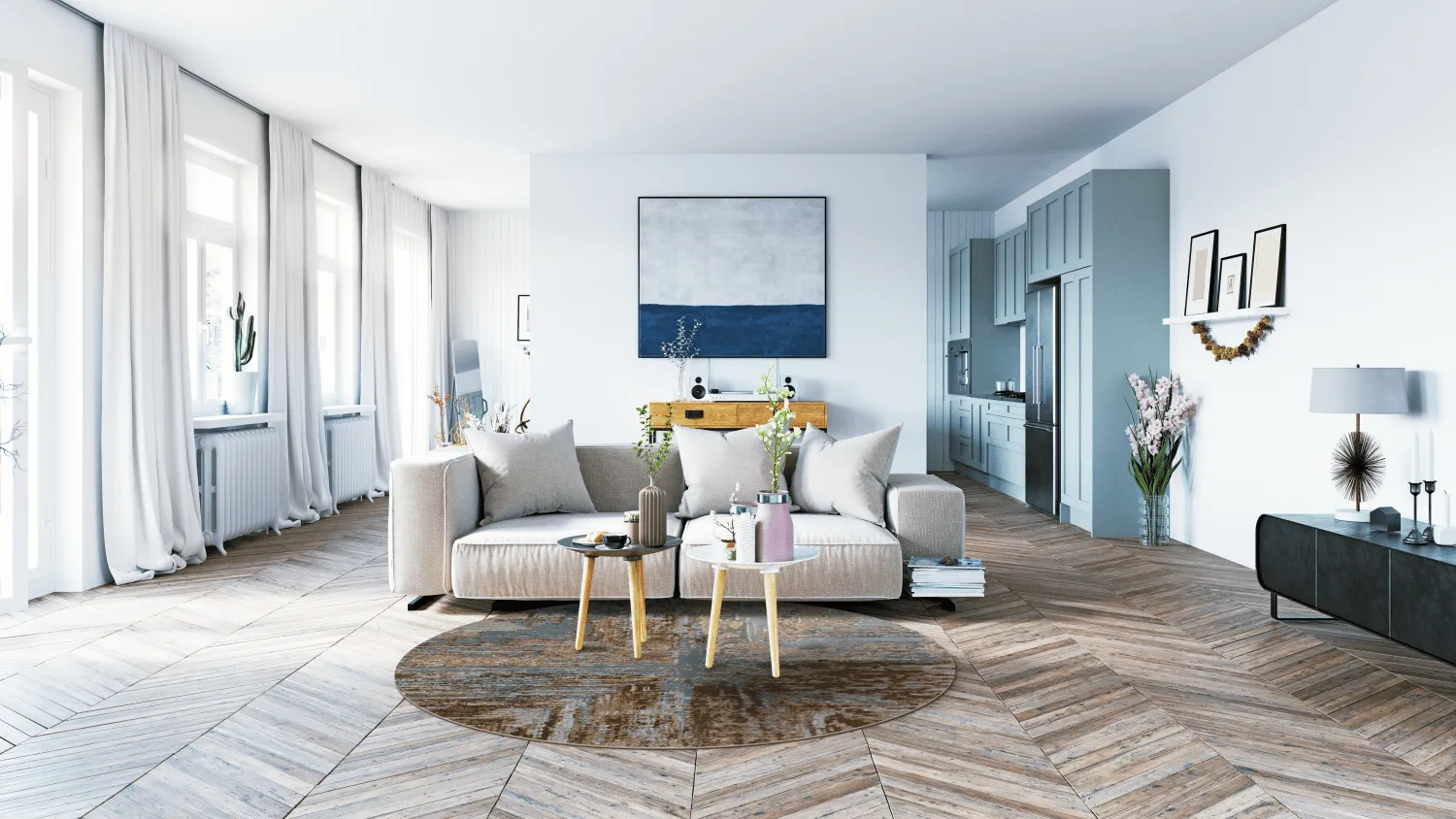 Kerek szőnyeg - Tizzano (kék/többszínű)