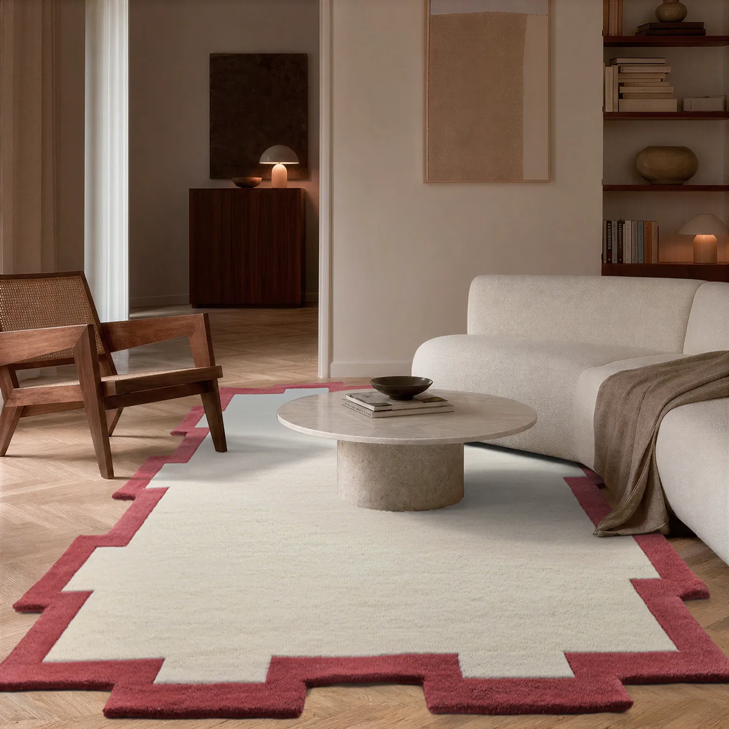 Gyapjúszőnyeg - Agra Hand Tufted Wool Premium (krém/piros)