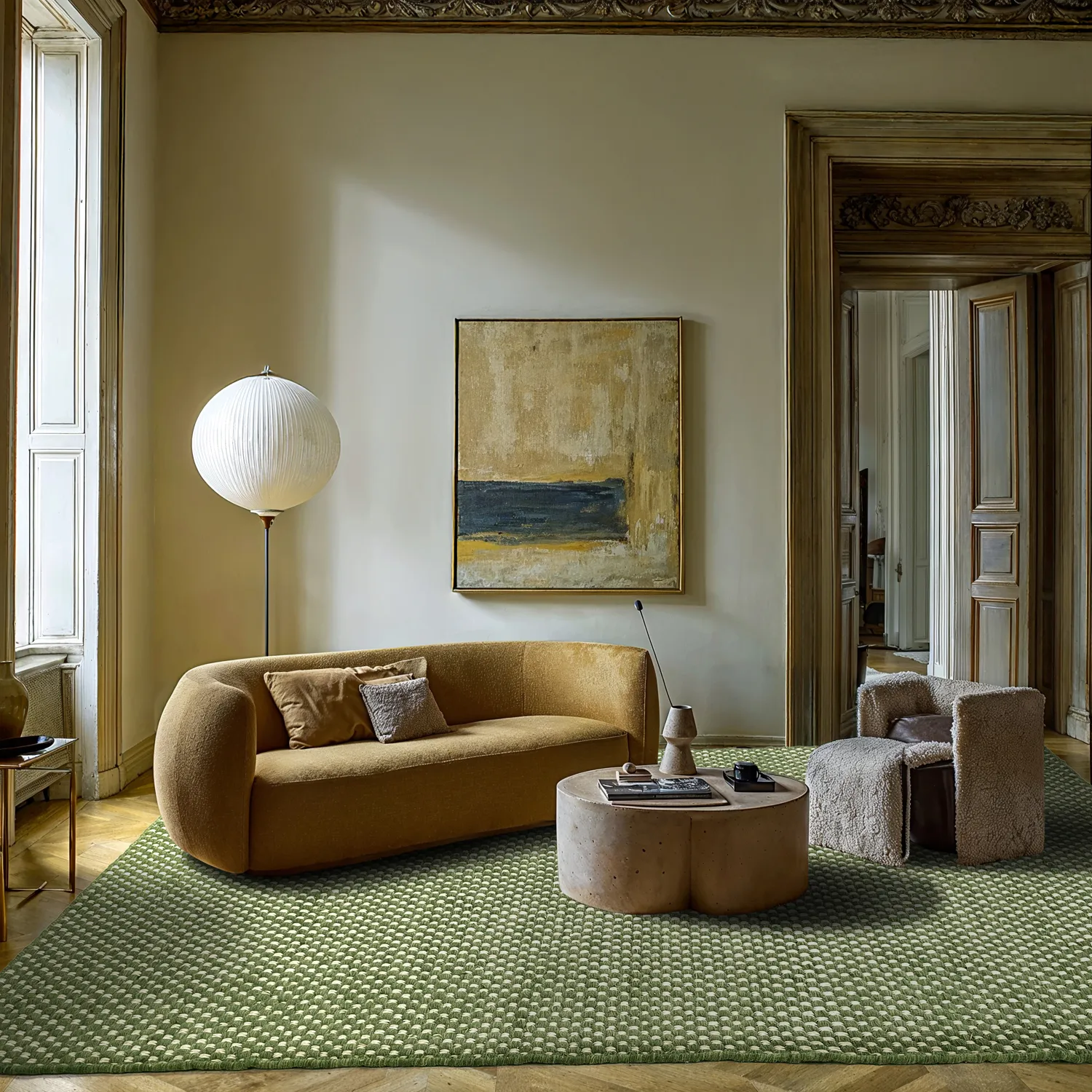 Gyapjúszőnyeg - Ovelia (zöld/fehér)