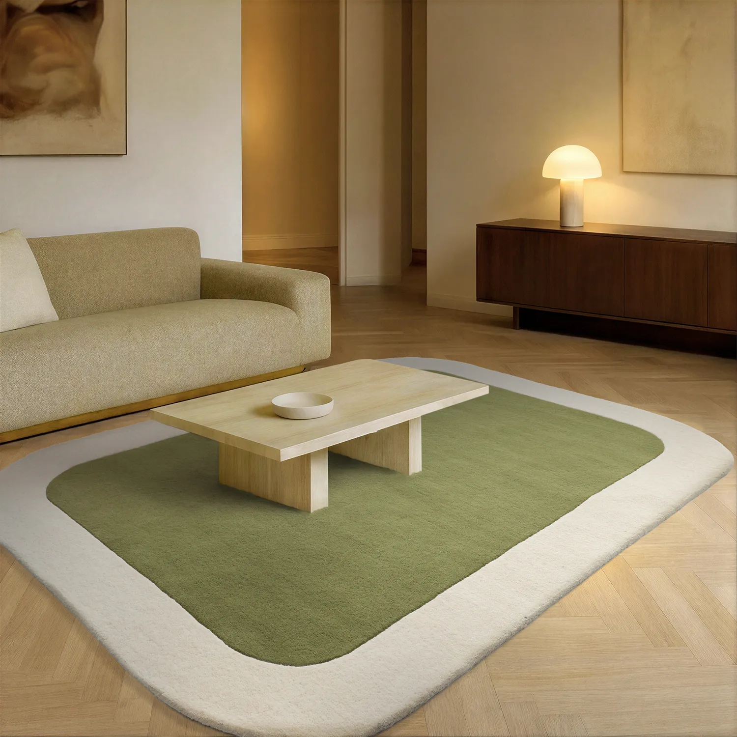 Gyapjúszőnyeg - Puri Hand Tufted Wool Premium (zöld/krém)
