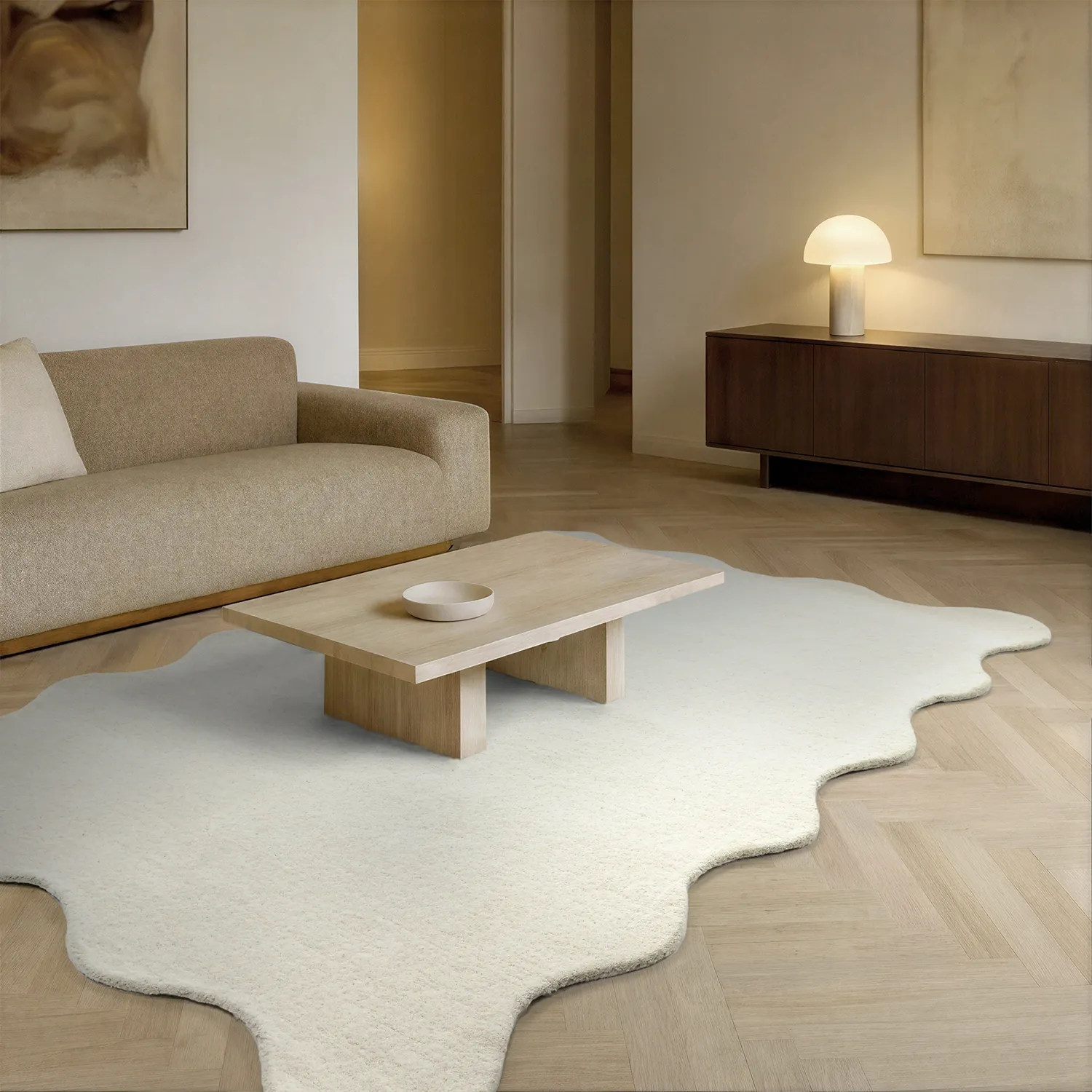 Hullámos gyapjúszőnyeg - Diu Hand Tufted Wool Premium (fehér)